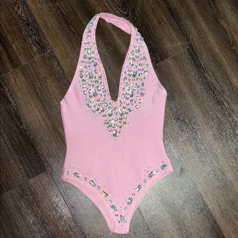 Pink Embellished Kids One Piece